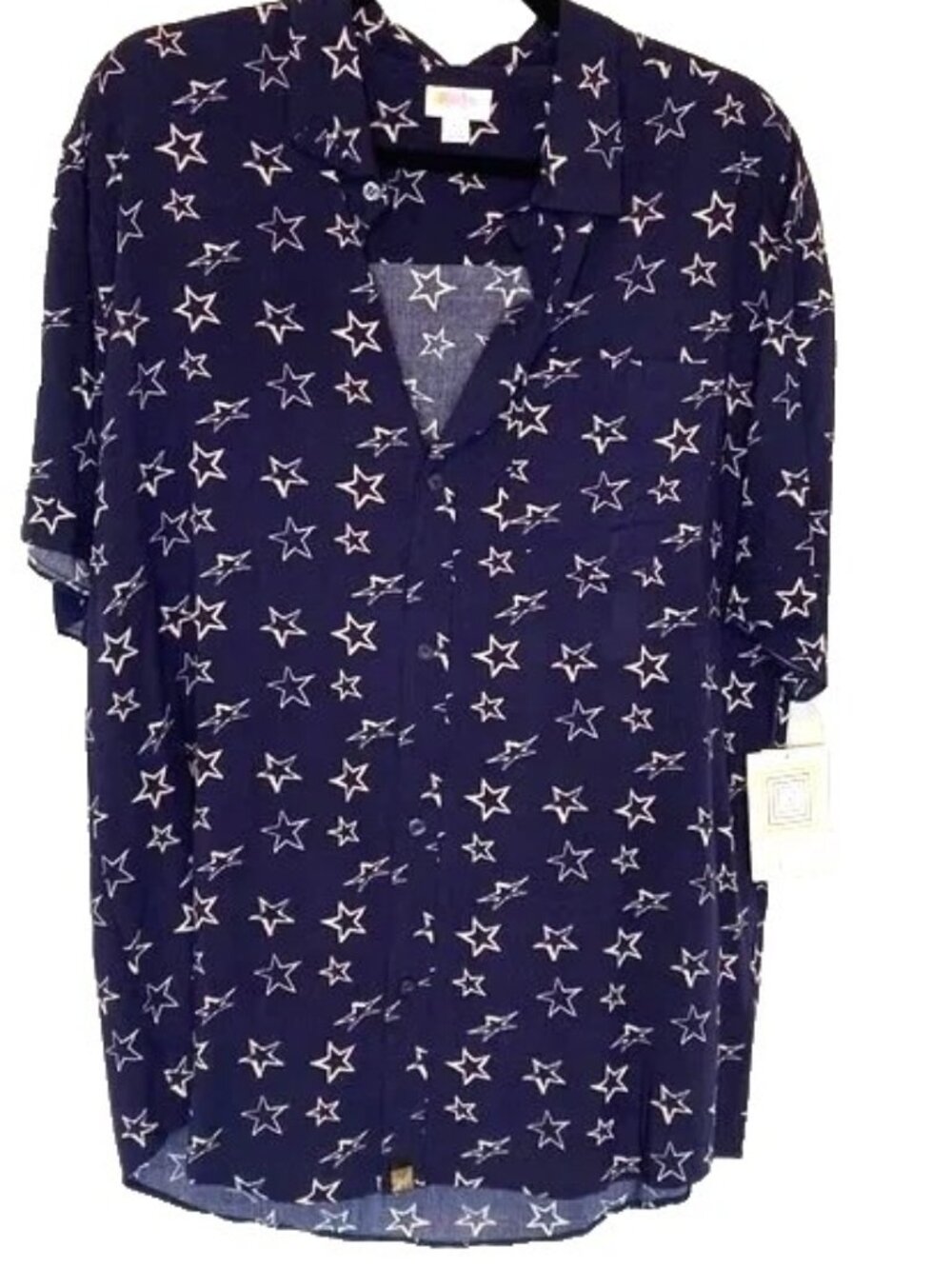 Mens Patriotic Dress Shirt Large Button Up Black White Stars LuLaRoe‎ Michael